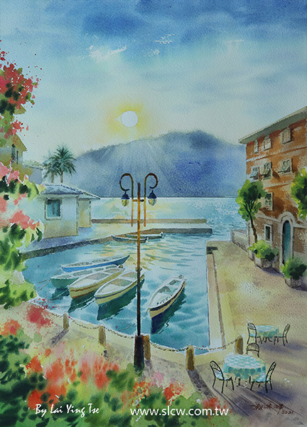A stroll by the Lakeside of Limone sul Garda painted by Lai Ying-Tse 